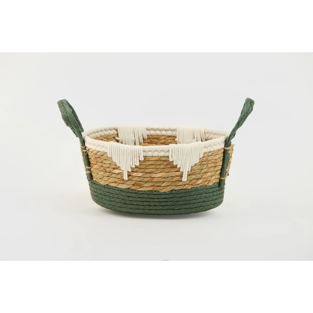 Manamo Lila Decorative Basket Wicker/Cotton Natural/White/Cameo Green Oval 43x34x23 cm