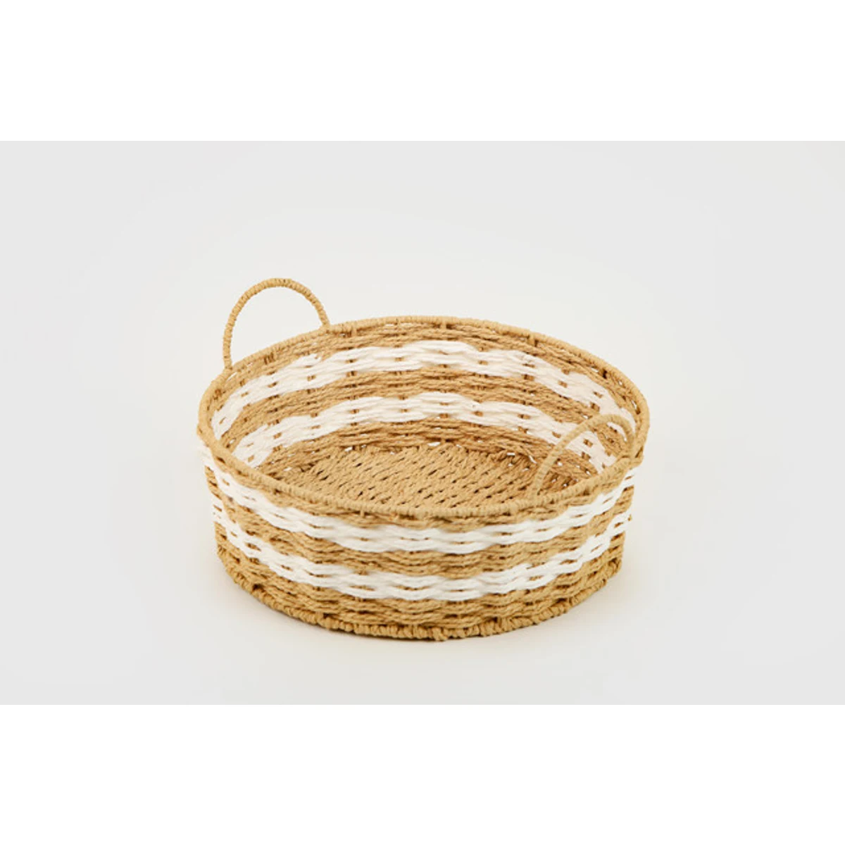 Manamo Pretty Decorative Basket Wicker Natural/White Round 38x38x13 cm