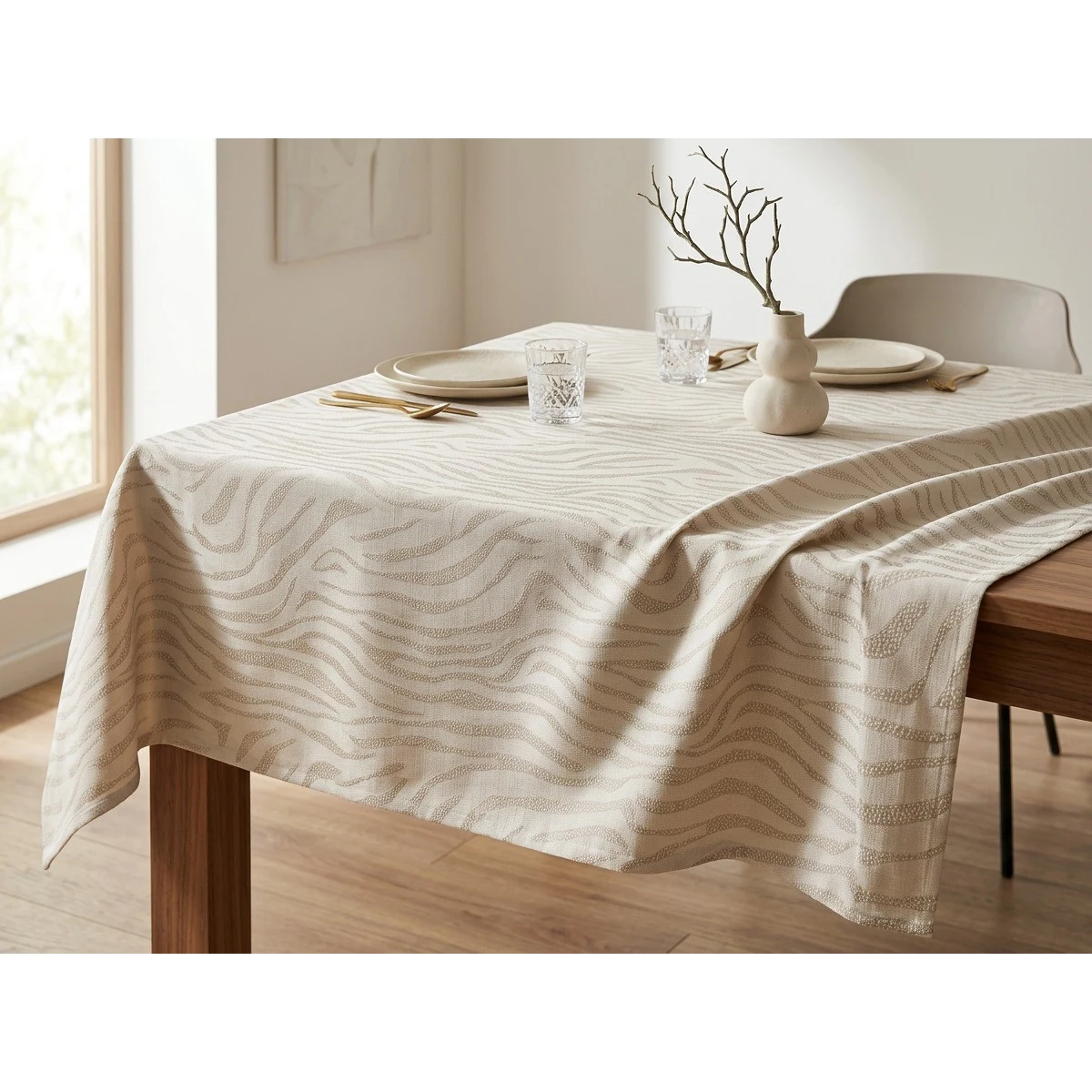 Manamo Zebra Table Cloth Polyester Cream Jacquared 140x140 cm