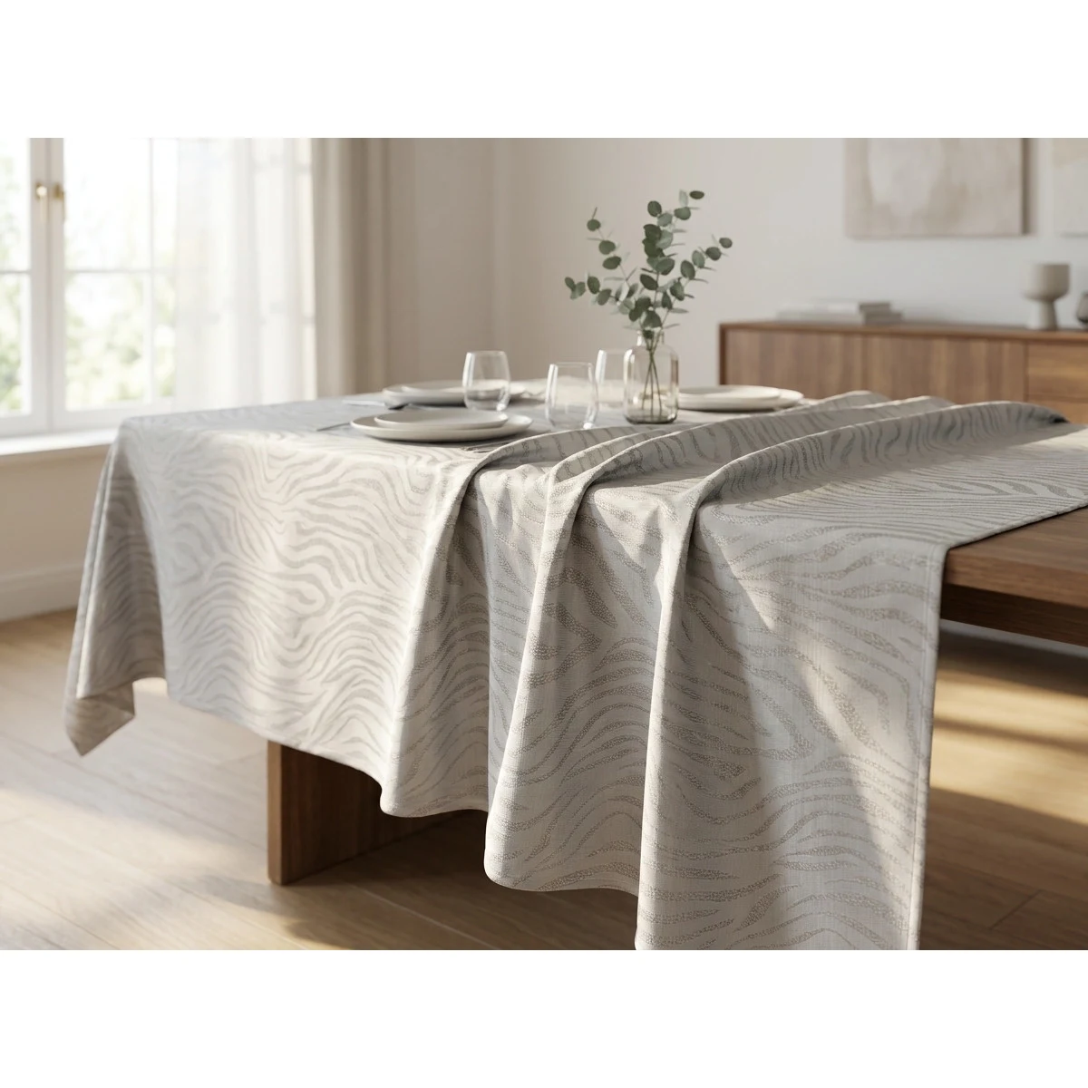 Manamo Zebra Table Cloth Polyester Mink Jacquared 140x250 cm