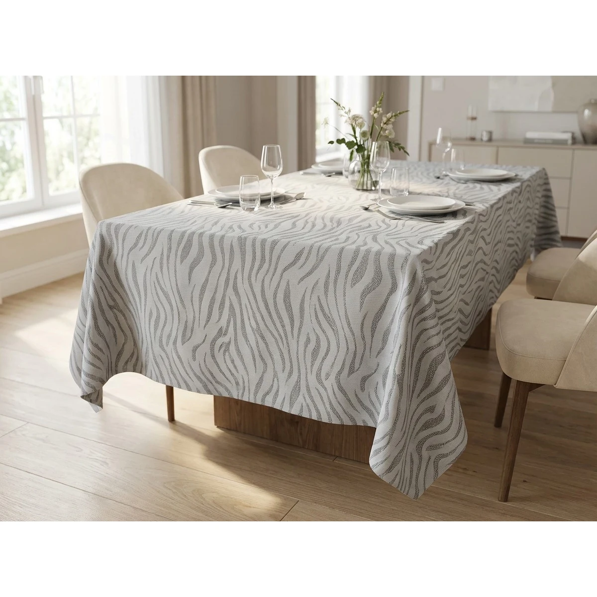 Manamo Zebra Table Cloth Polyester Mink Jacquared 160x320 cm