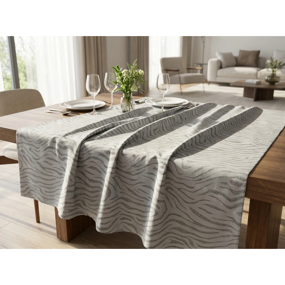Manamo Zebra Table Cloth Polyester Grey Jacquared 160x320 cm