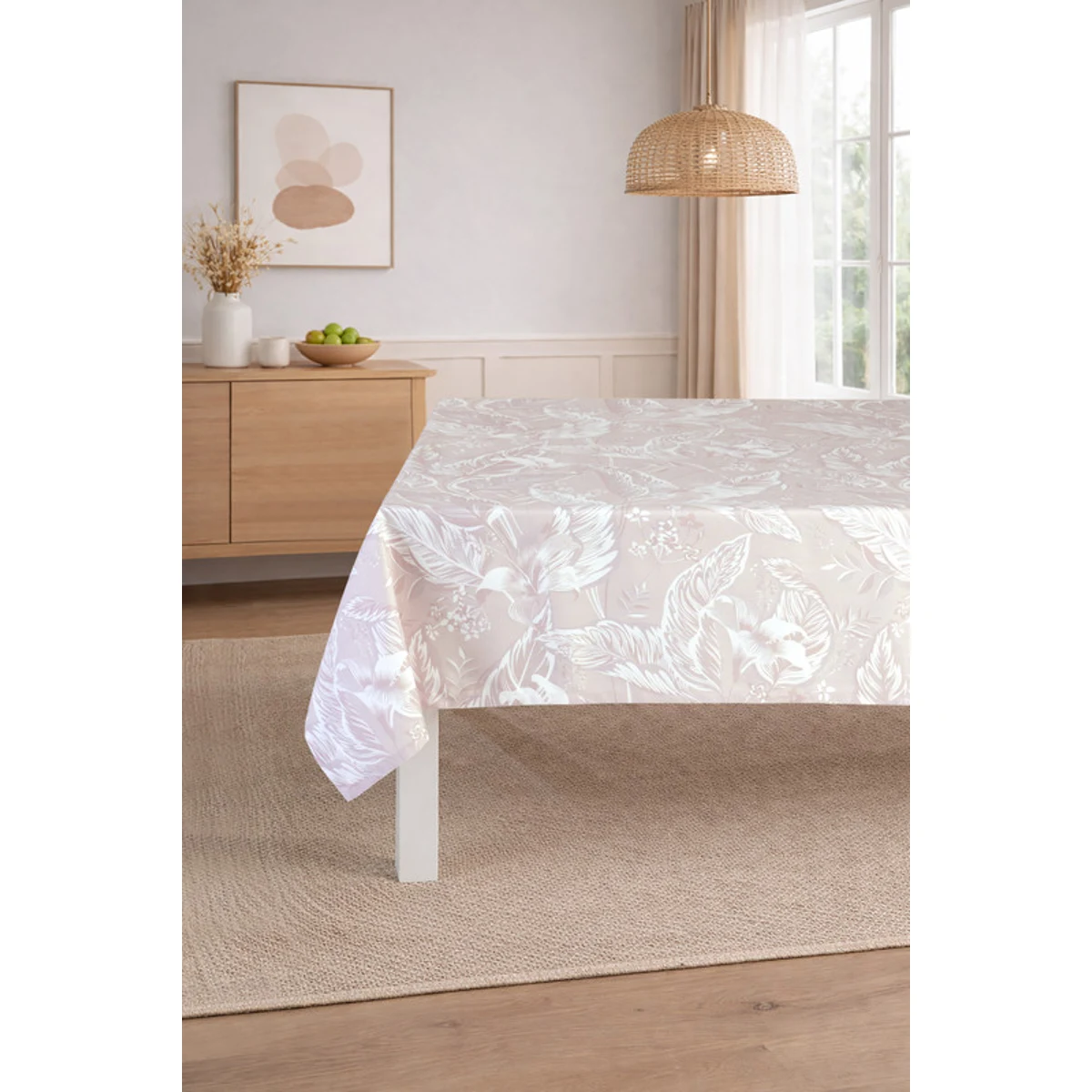 Manamo Flower  Table Cloth Polyester Cream Digital Printed 160x320 cm