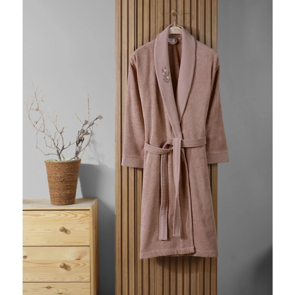 Manamo Tiny Rose Embroidered Bathrobe Cotton Blush 2XL/3XL