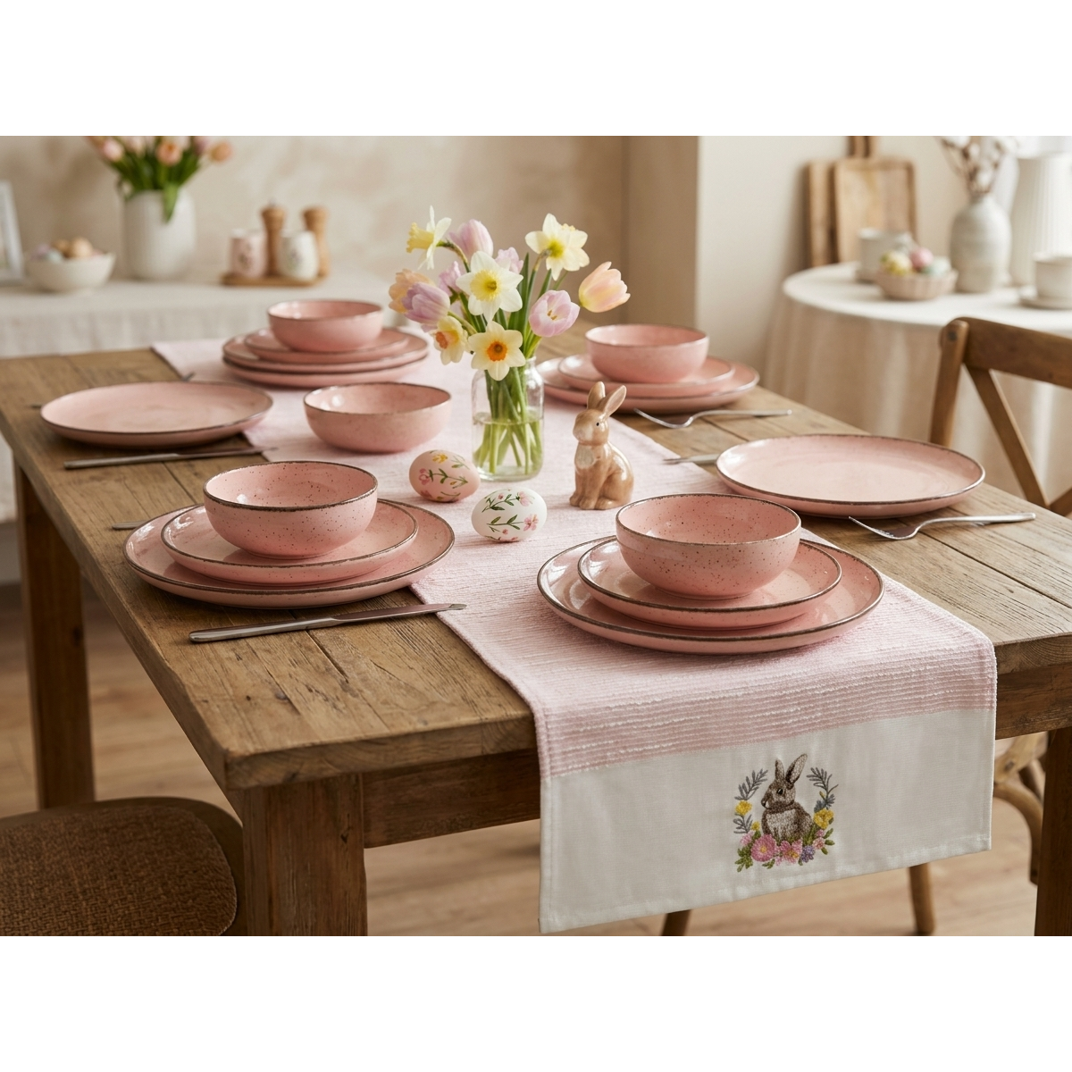 Manamo Floral Egg Runner Cotton Pink Easter 40x140 cm