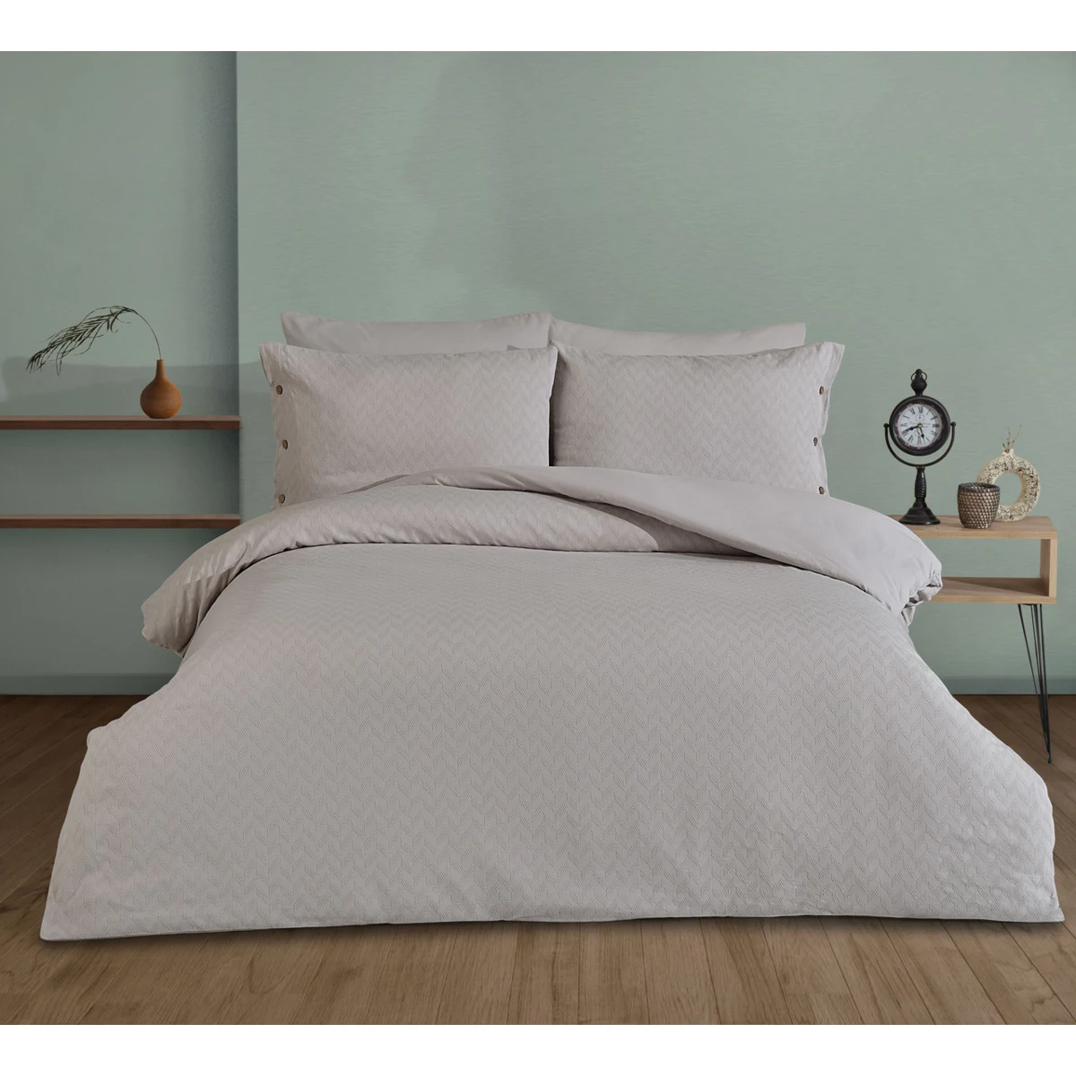 Manamo Nando Duvet Cover With Pillow Case Cotton Grey  200x220 + 50x70 (2pcs)