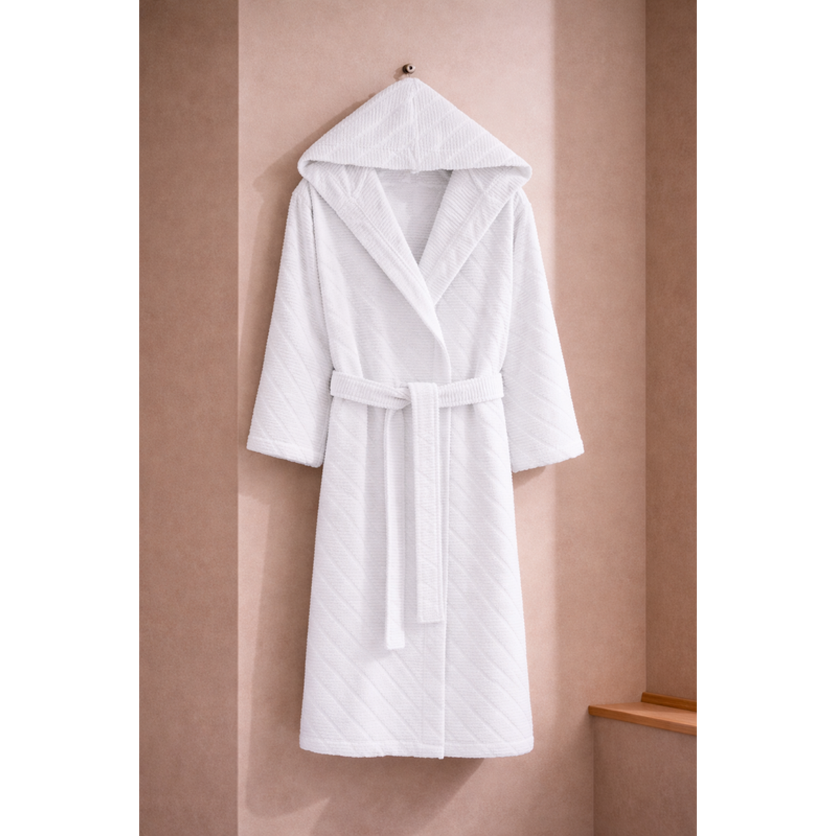 Manamo Dolce Bathrobe Cotton Ecru Jaqcuard Hooded L/XL