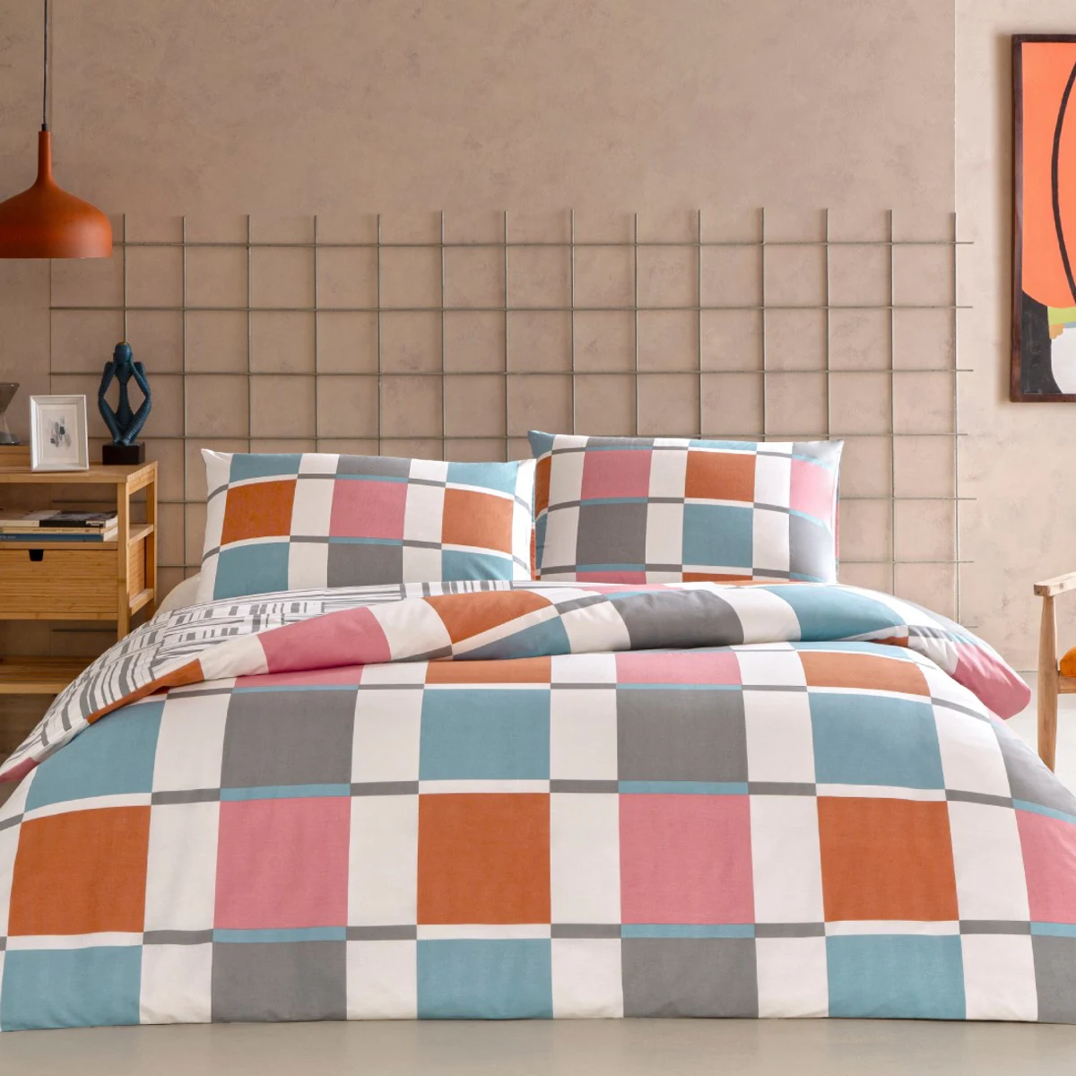 TAC Loxa Bed Linen Set Cotton Orange Double With Fitted Sheet 200x220+160x200+50x70(2pc)