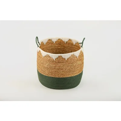 Manamo Lila Decorative Basket Wicker/Cotton Natural/White/Cameo Green Oval 35x33 cm