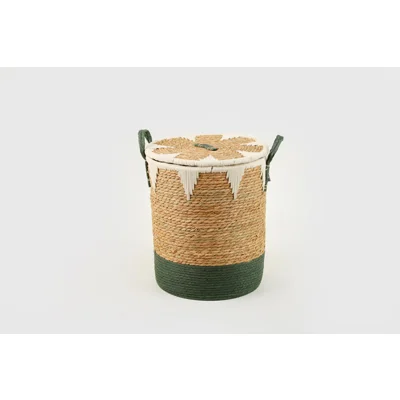 Manamo Lila Laundry Basket Wicker/Cotton Natural/White/Cameo Green  38x45 cm