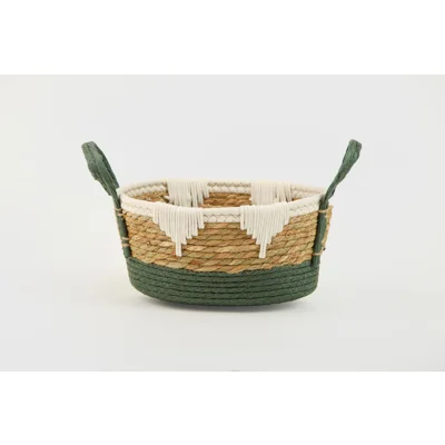 Manamo Lila Decorative Basket Wicker/Cotton Natural/White/Cameo Green Oval 39x30x19 cm