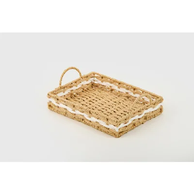 Manamo Pretty Tray Wicker Natural/White Rectangular 32x22x6 cm