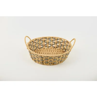 Manamo Bety Decorative Basket Wicker Natural/Grey Round 34x34x11 cm