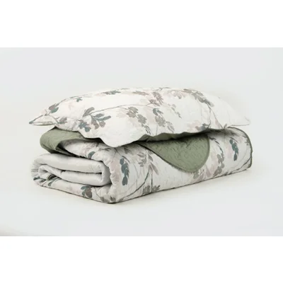 Manamo Carrie Bed Cover  Ecru/Green Single  180x240+50x70 cm