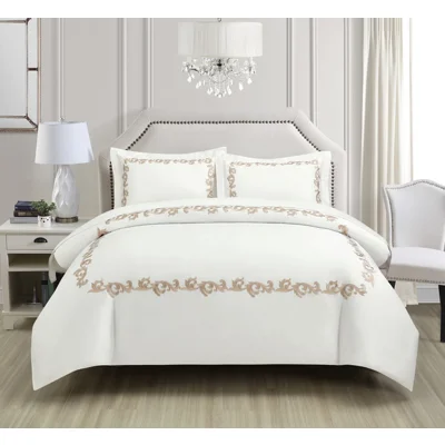 Manamo Broni Bed Linnen Set  Saten Embroidered Ecru Double200x220 cm+240x260 cm+50x70 cm(2)