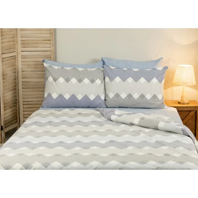 Manamo M&D Crisscross Duvet Cover With Pillow Case Cotton Indigo/Light Grey Single 160x220 cm+50X70 cm
