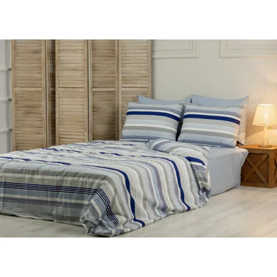 Manamo M&D Stripe Duvet Cover With Pillow Case Cotton Denim/Grey Single 160x220 cm+50X70 cm
