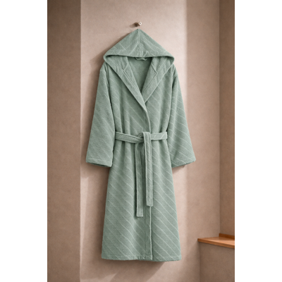 Manamo Dolce Bathrobe Cotton Cameo Jaqcuard Hooded 2XL/3XL