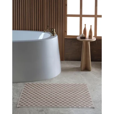 Manamo Checkers Cotton Bathmat Beige 50x70