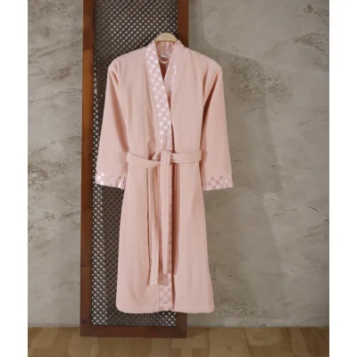 Manamo Checker Bathrobe Microcotton Blush  2XL/3XL