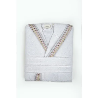 Manamo Linyi Bathrobe Cotton White Jacquard Hooded XL/3XL
