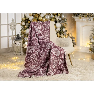 Manamo Paisley Flower Throw Cotton/Acrylic Plum/Ecru 120x160 cm